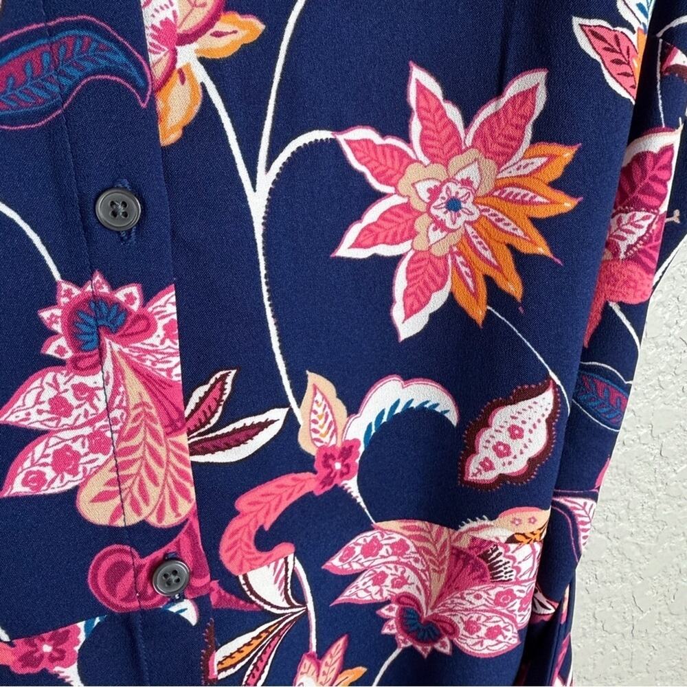 Loft NWT Floral Tie Waist Dress Navy Blue & Pink 10 Spring Romantic Button Front - Picture 5 of 13